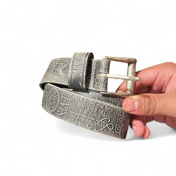 Levi's Mens Logo Stagecoach Leather Belt Black Gray 30 75 Made In USA - Picture 2 of 4